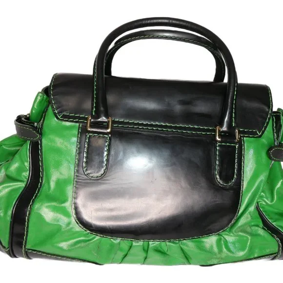 AUTHENTIC Gucci Green and Black Leather Satchel Handbag - Picture 2 of 10